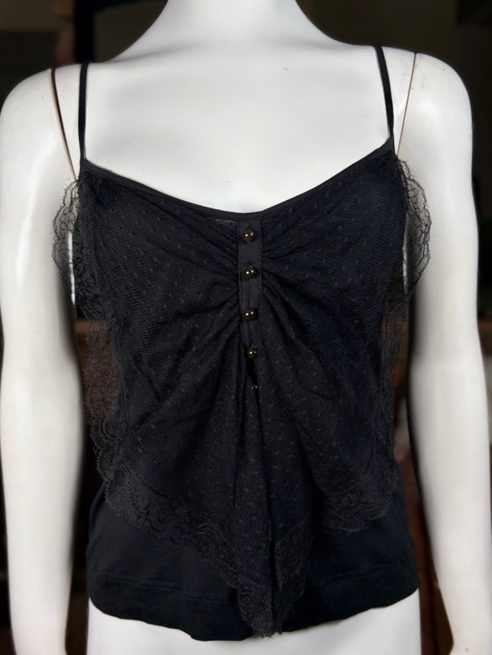 Antonio Berardi Black Lace & Button Front Rayon Tank Top, Sz 6/42